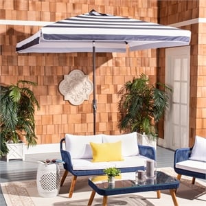 Safavieh Elsa Fashion Line 7.5 Ft Square Metal and Fabric Umbrella in Navy/White