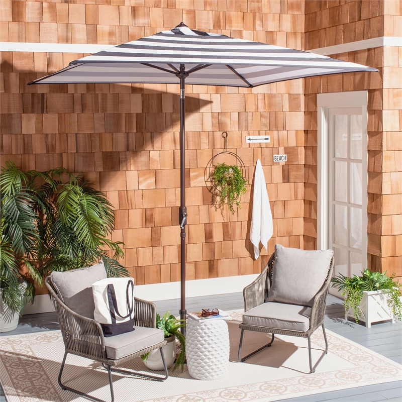 Safavieh Iris Fashion Line 7.5 Ft Square Metal and Fabric Umbrella inBlack/White