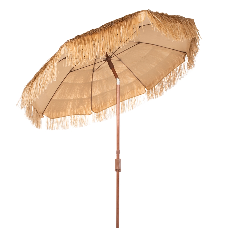 Safavieh Hilo 6.5 Ft Tiki Metal and Fabric Beach Umbrella in Brown