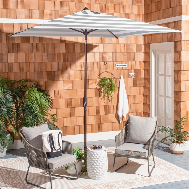 Safavieh Iris Fashion Line 7.5 Ft Square Metal and Fabric Umbrella in Gray/White