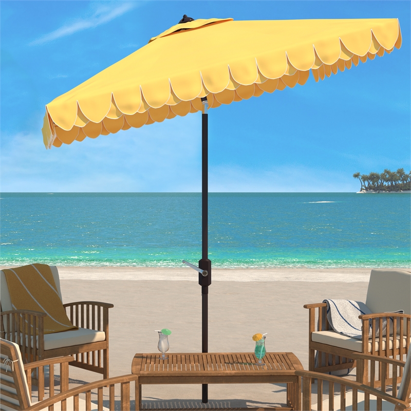 Safavieh Elegant Valance 7.5 Ft Square Metal and Fabric Crank Umbrella in Yellow