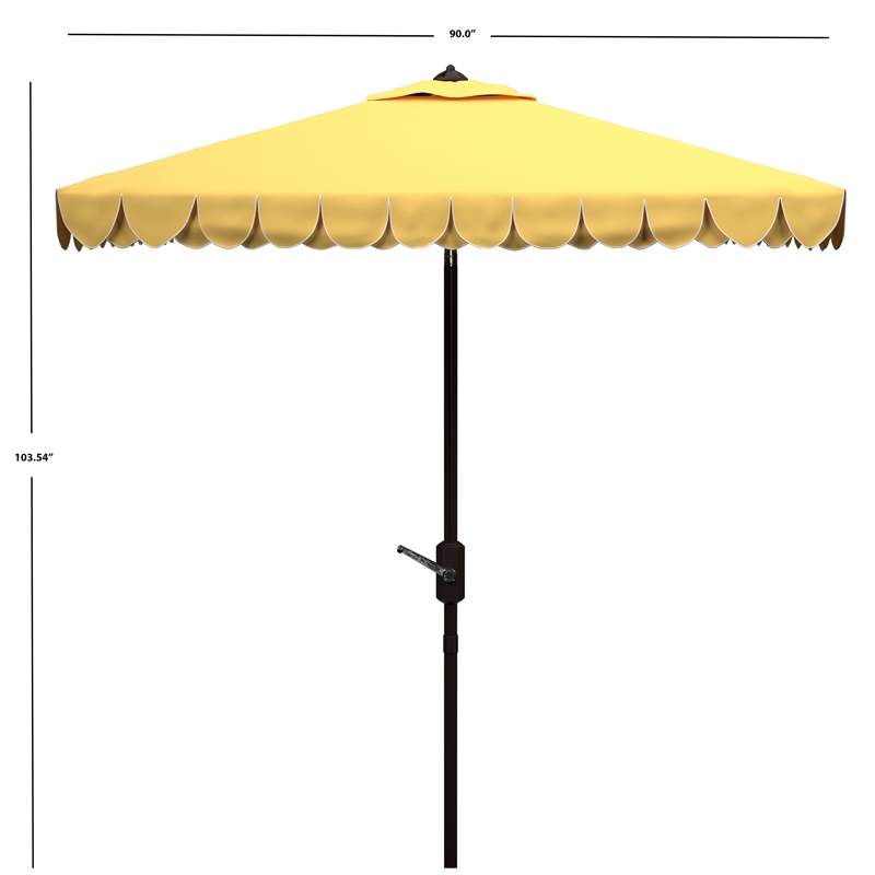 Safavieh Elegant Valance 7.5 Ft Square Metal and Fabric Crank Umbrella in Yellow