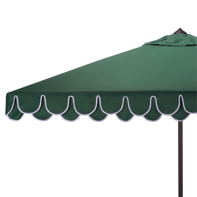 Safavieh Elegant Valance 7.5 Ft Square Aluminum Umbrella in Green / White