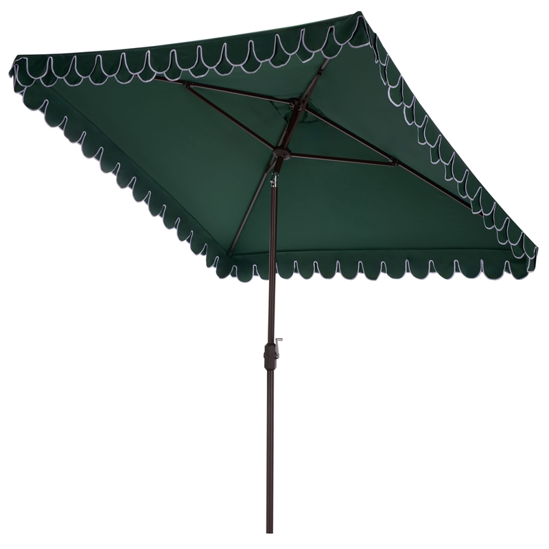 Safavieh Elegant Valance 7.5 Ft Square Aluminum Umbrella in Green / White