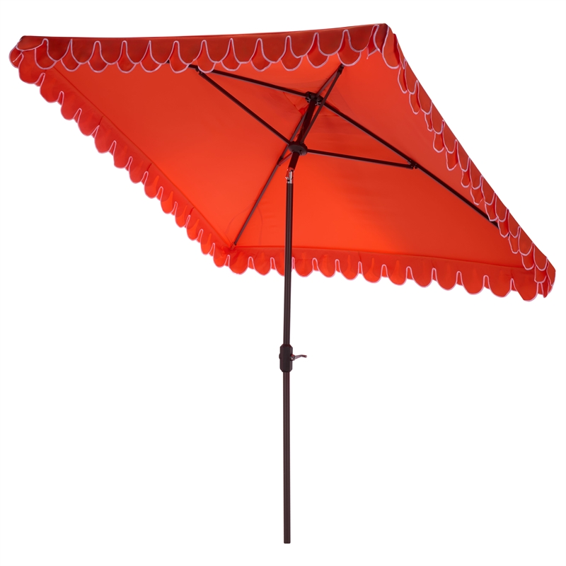 Safavieh Elegant Valance 7.5 Ft Square Aluminum Umbrella in Orange / White