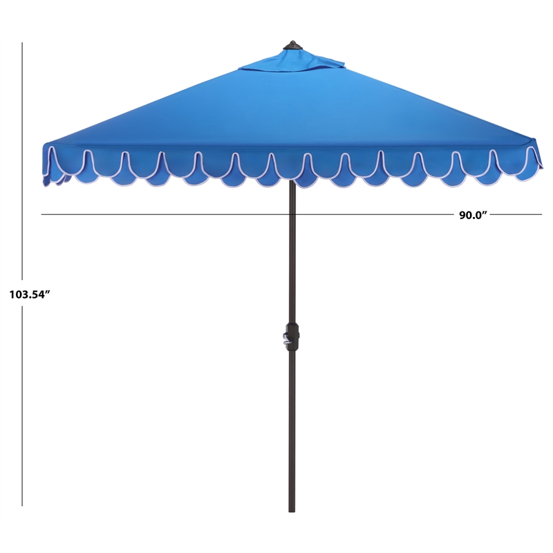 Safavieh Elegant Valance 7.5 Ft Square Aluminum Umbrella in  Blue / White