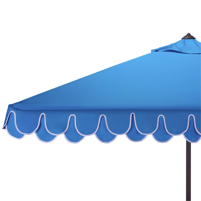 Safavieh Elegant Valance 7.5 Ft Square Aluminum Umbrella in  Blue / White