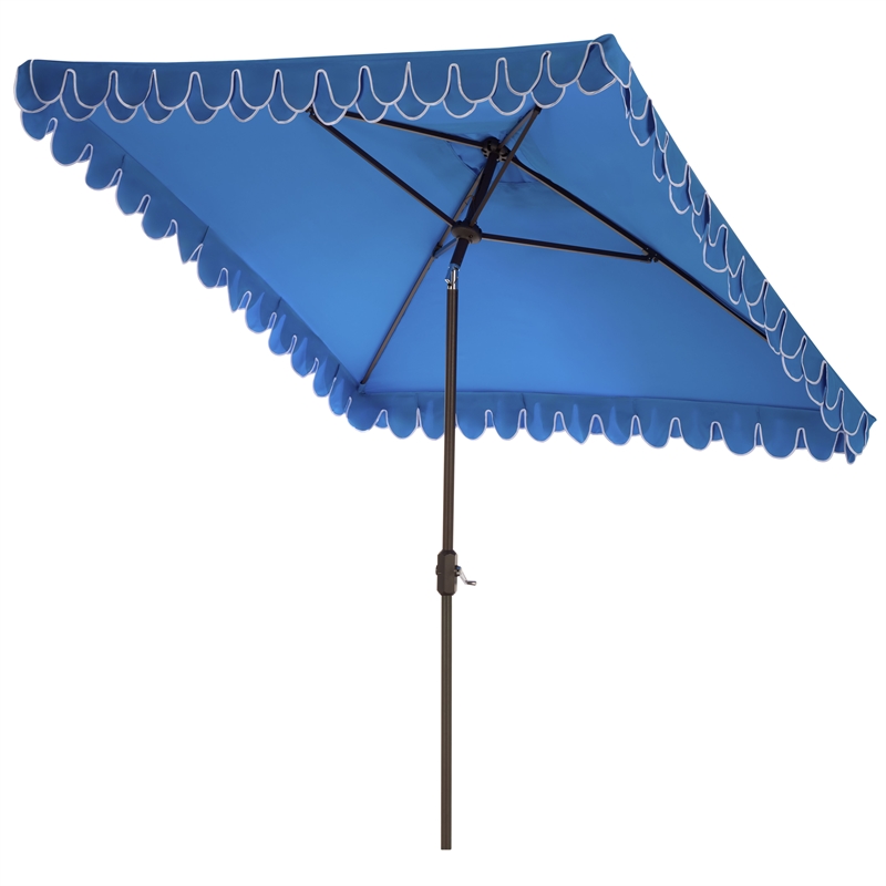 Safavieh Elegant Valance 7.5 Ft Square Aluminum Umbrella in  Blue / White