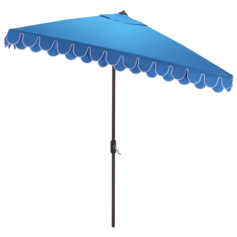 Safavieh Elegant Valance 7.5 Ft Square Aluminum Umbrella in  Blue / White