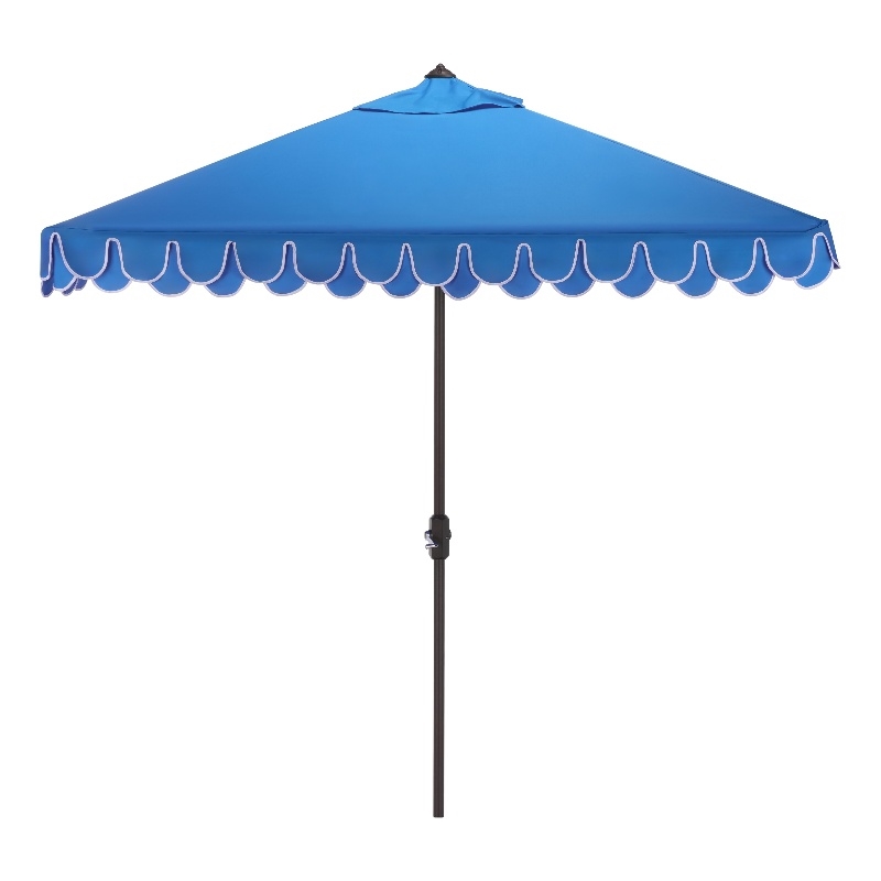 Safavieh Elegant Valance 7.5 Ft Square Aluminum Umbrella in  Blue / White