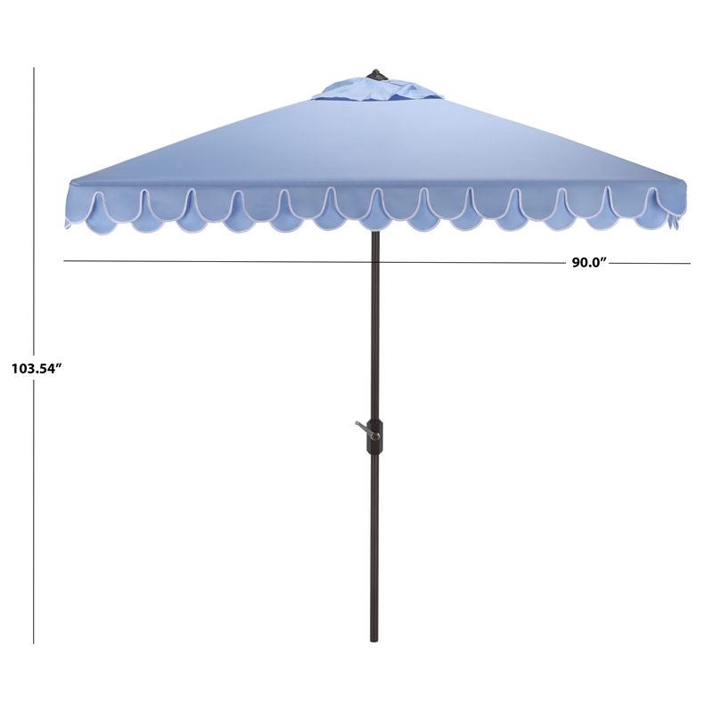 Safavieh Elegant Valance 7.5 Ft Square Aluminum Umbrella in Baby Blue / White