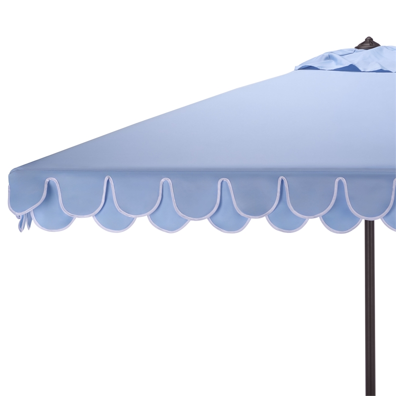 Safavieh Elegant Valance 7.5 Ft Square Aluminum Umbrella in Baby Blue / White