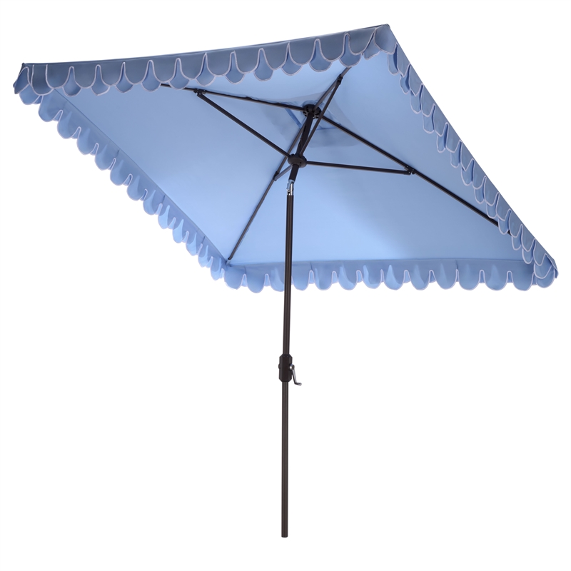 Safavieh Elegant Valance 7.5 Ft Square Aluminum Umbrella in Baby Blue / White