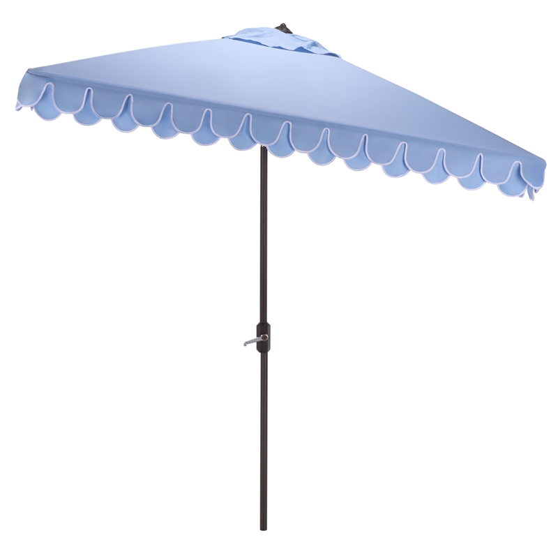 Safavieh Elegant Valance 7.5 Ft Square Aluminum Umbrella in Baby Blue / White