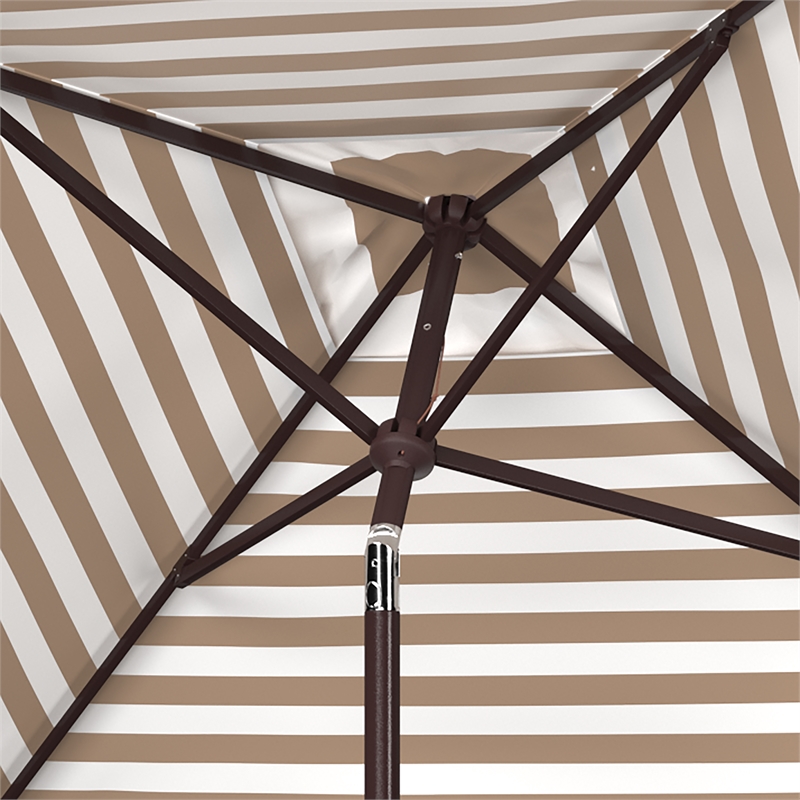 Safavieh Athens 7.5 Ft  Square Metal and Fabric Crank Umbrella in Beige / White