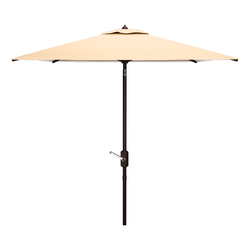 Safavieh Athens 7.5 Ft  Square Metal and Fabric Crank Umbrella in Beige / White