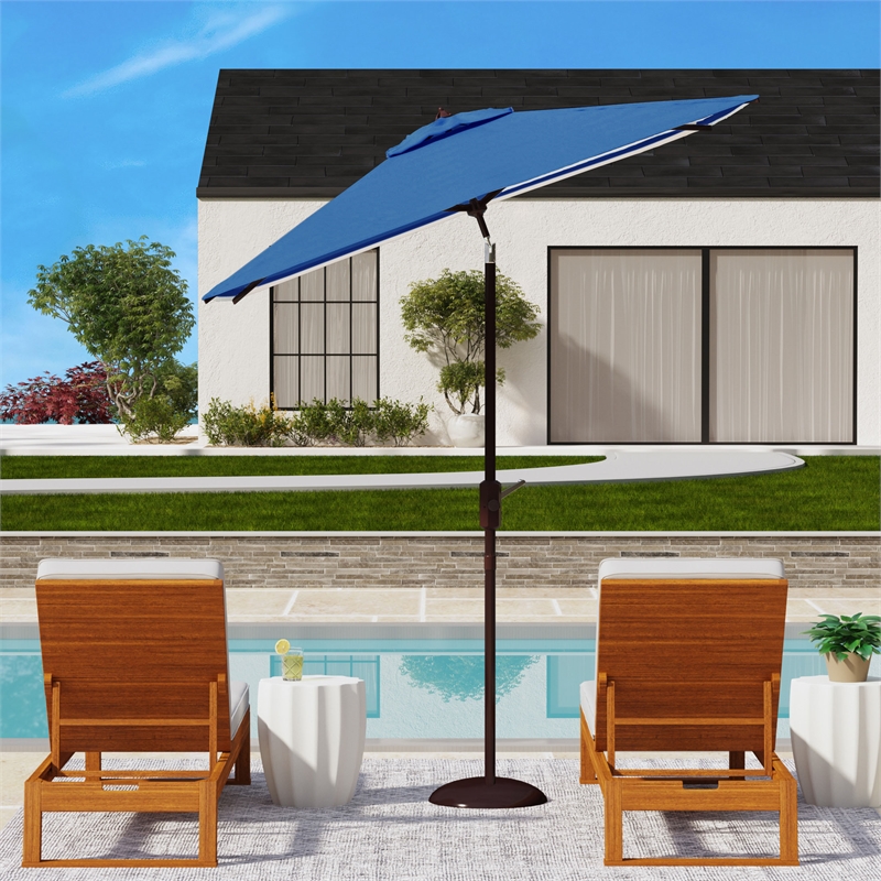 Safavieh Athens 7.5 Ft  Square Metal and Fabric Crank Umbrella in BabyBlue/White
