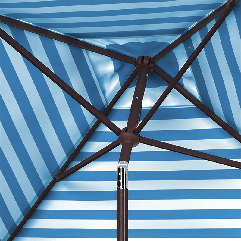 Safavieh Athens 7.5 Ft  Square Metal and Fabric Crank Umbrella in BabyBlue/White