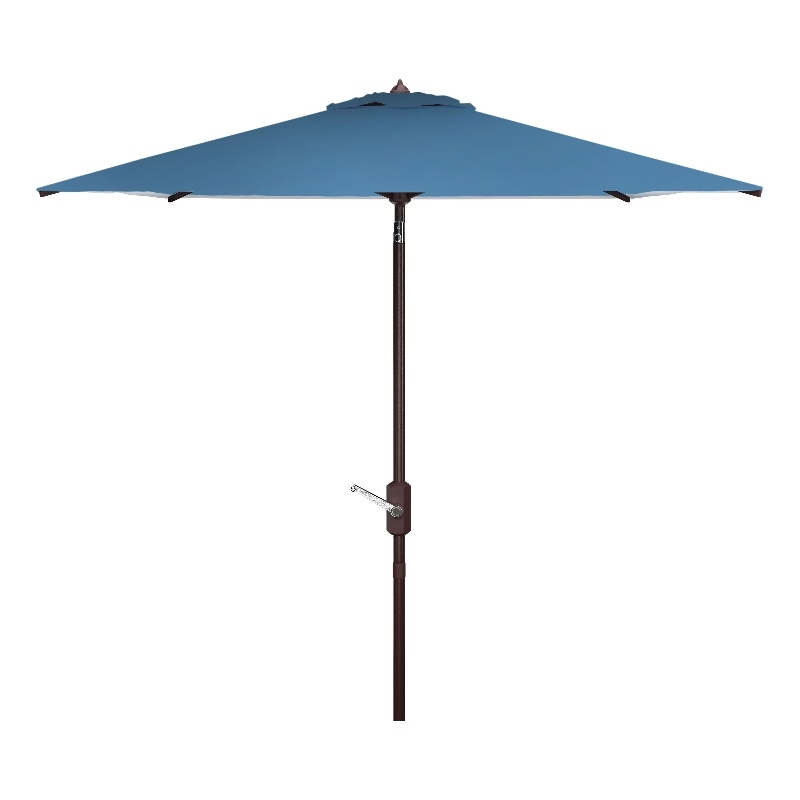 Safavieh Athens 7.5 Ft  Square Metal and Fabric Crank Umbrella in BabyBlue/White