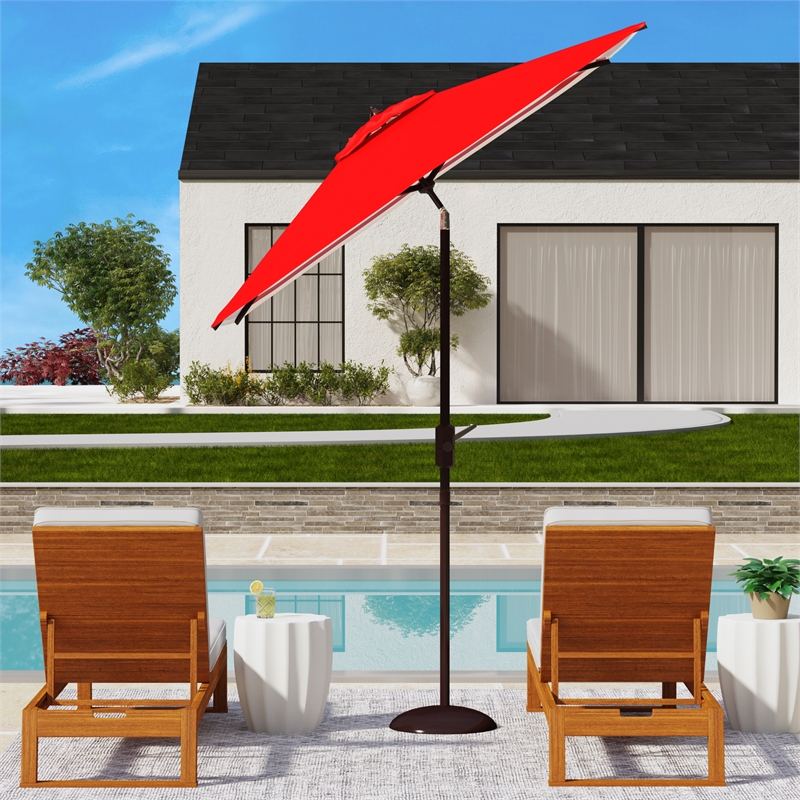 Safavieh Athens 7.5 Ft  Square Metal and Fabric Crank Umbrella in Red