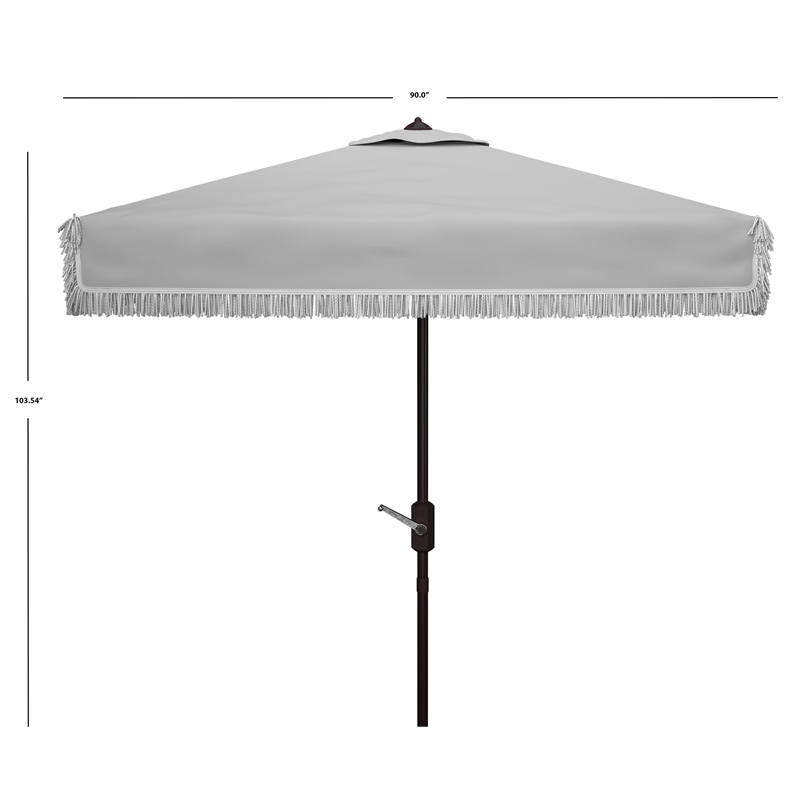 Safavieh Milan Fringe 7.5 Ft Square Metal and Fabric Crank Umbrella in Gray