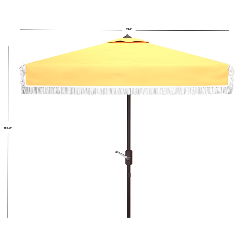 Safavieh Milan Fringe 7.5 Ft Square Metal and Fabric Crank Umbrella in Yellow