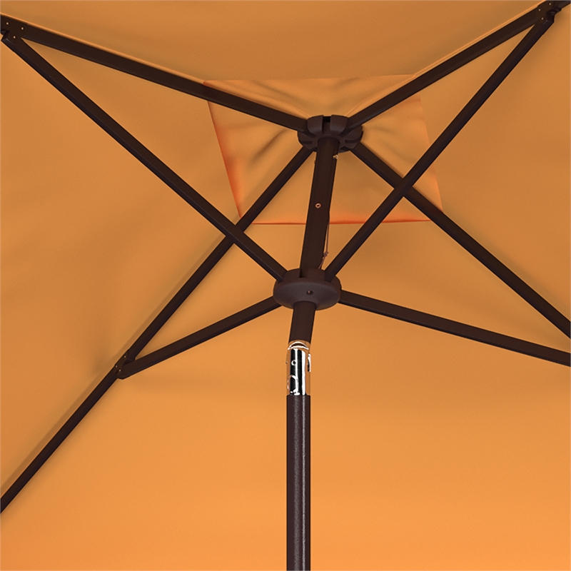 Safavieh Milan Fringe 7.5 Ft Square Metal and Fabric Crank Umbrella in Yellow