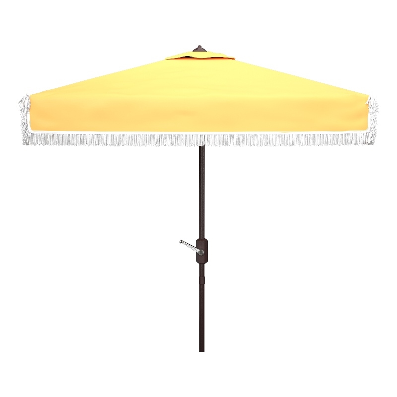 Safavieh Milan Fringe 7.5 Ft Square Metal and Fabric Crank Umbrella in Yellow
