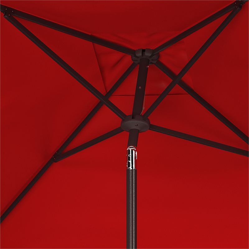 Safavieh Milan Fringe 7.5 Ft Square Metal and Fabric Crank Umbrella in Red