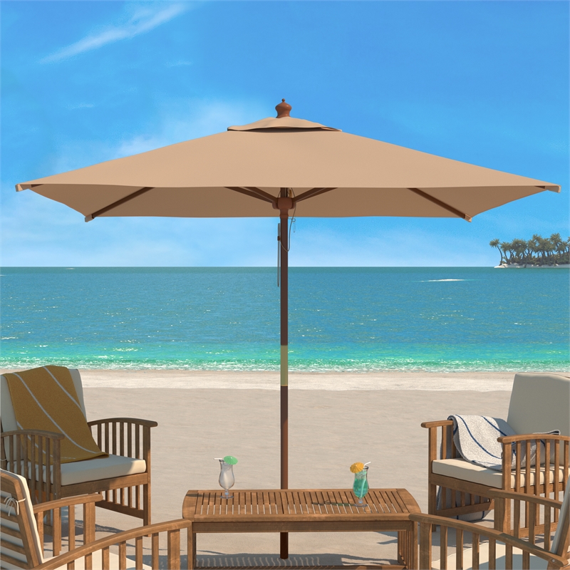 Safavieh Velop 7.5Ft Square Wood Umbrella in Beige