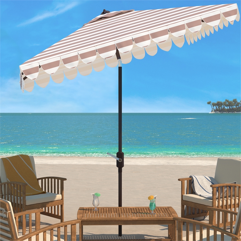 Safavieh Vienna 7.5Ft Square Metal and Fabric Crank Umbrella in Beige / White