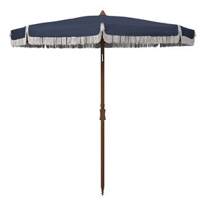 Safavieh Estonia 6.5 Ft Fringe Metal and Fabric Beach Umbrella in Navy / White