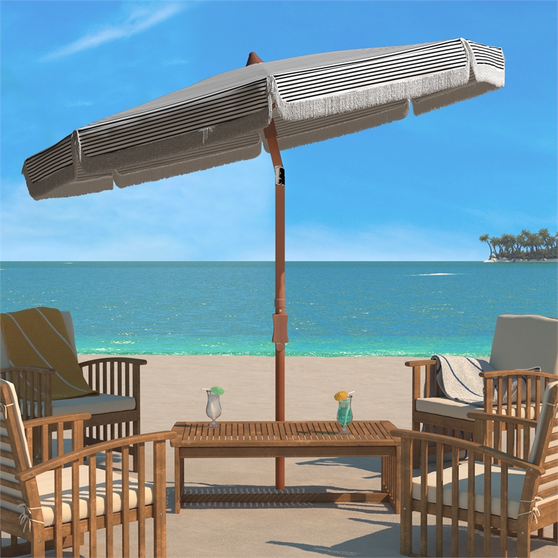 Safavieh Copen 6.5 Ft Metal and Fabric Beach Umbrella in Black / White