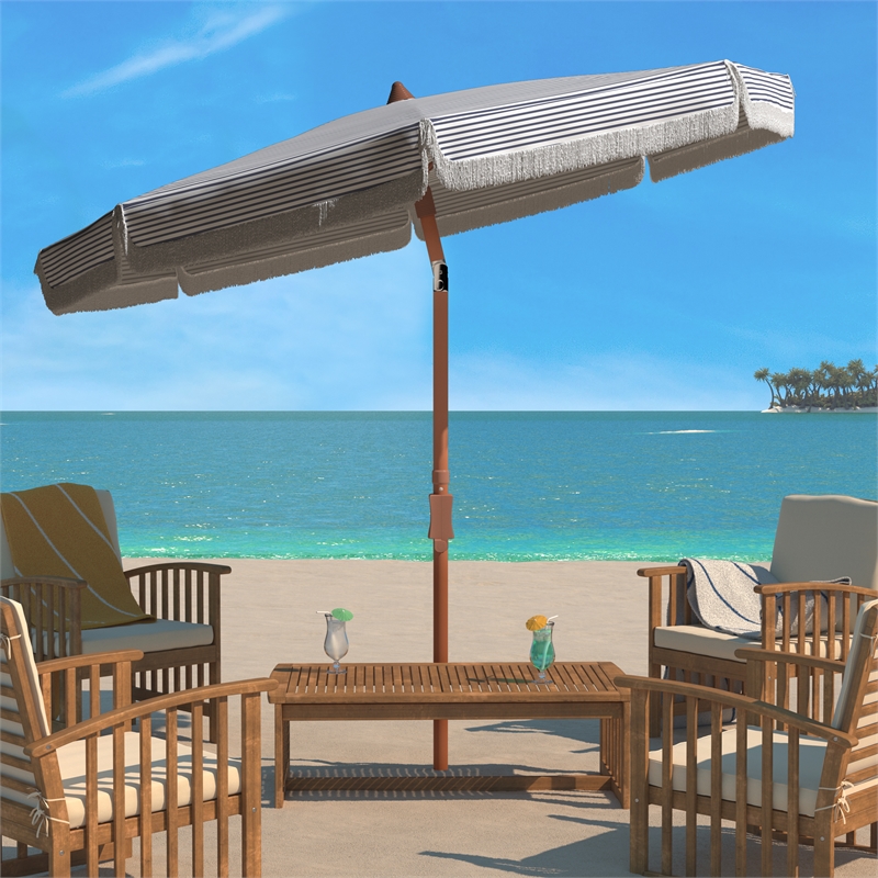 Safavieh Copen 6.5 Ft Metal and Fabric Beach Umbrella in Navy / White