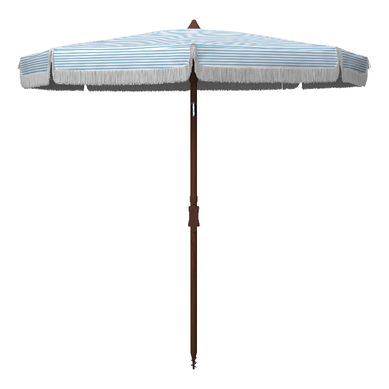 Safavieh Copen 6.5 Ft Metal and Fabric Beach Umbrella in Baby Blue / White