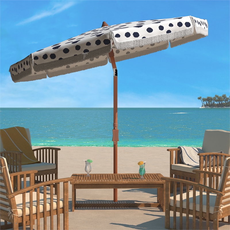 Safavieh Sydney 6.5 Ft Metal and Fabric Beach Umbrella in Navy / White