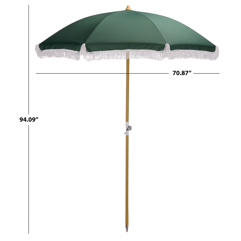 Safavieh Valencia 6.5 Ft Metal and Fabric Beach Umbrella in Green