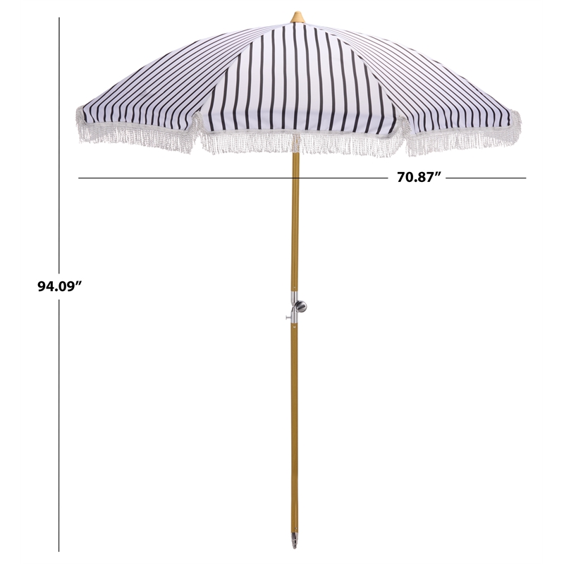 Safavieh Bella 6.5 Ft Metal and Fabric Beach Umbrella in Black