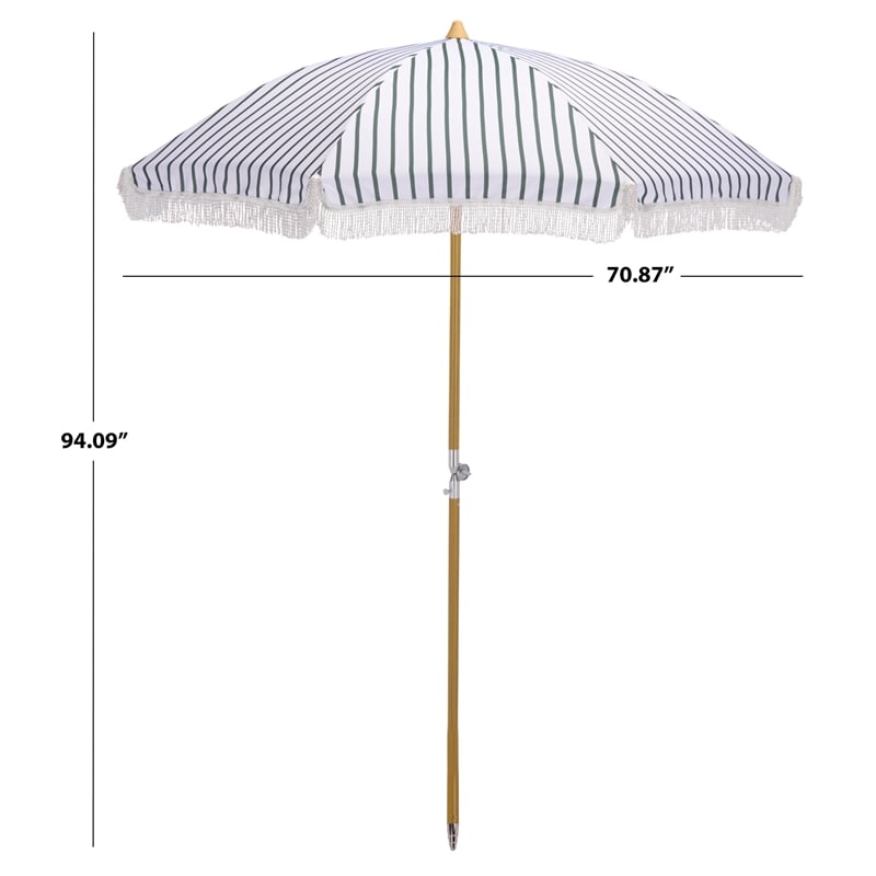 Safavieh Bella 6.5 Ft Metal and Fabric Beach Umbrella  in Green