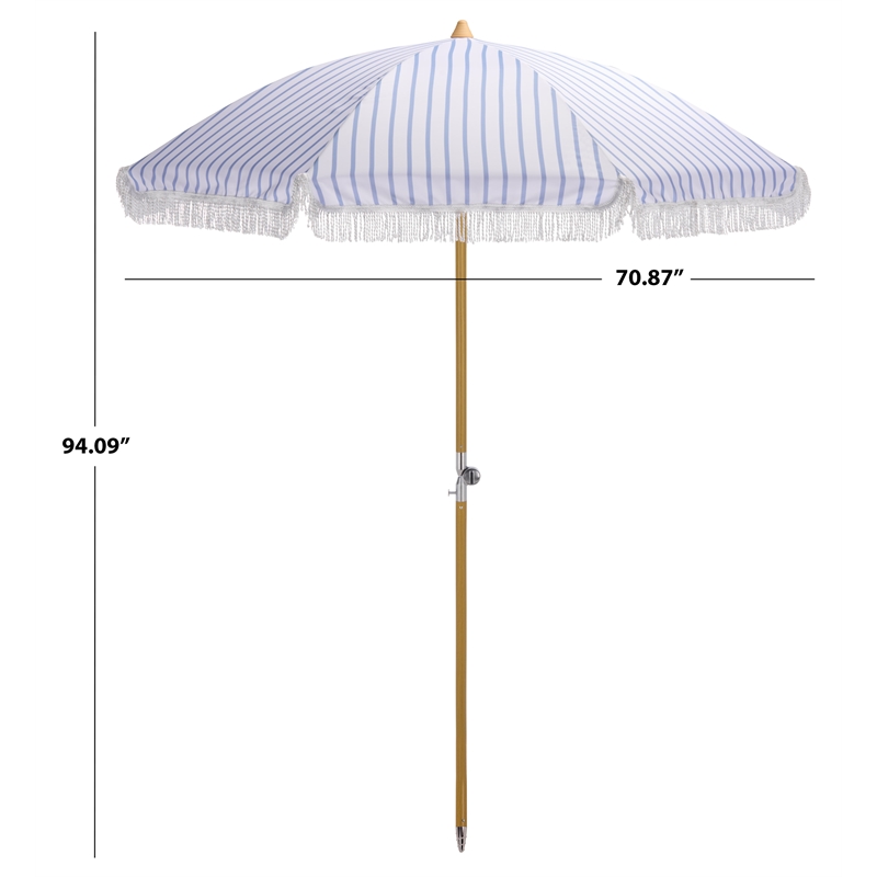 Safavieh Bella 6.5 Ft Metal and Fabric Beach Umbrella in Baby Blue