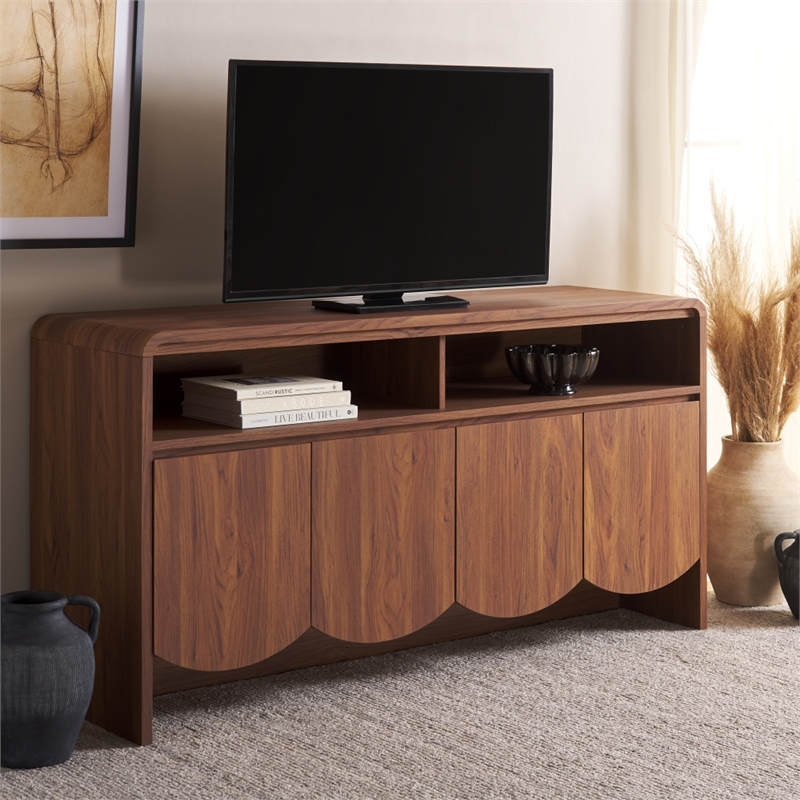 Safavieh Narine 4 Door 2 Shelf Wood  Sideboard/Media in Walnut