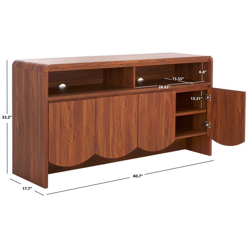 Safavieh Narine 4 Door 2 Shelf Wood  Sideboard/Media in Walnut