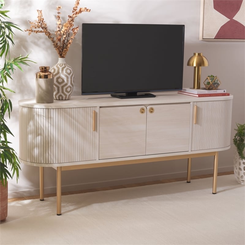 Safavieh Shaelynn 4 Door Wood  Sideboard/Media in White / Gold