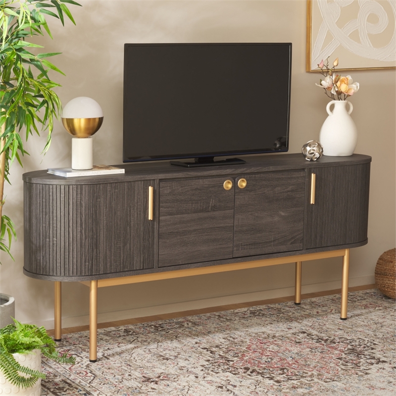 Safavieh Shaelynn 4 Door Wood  Sideboard/Media  in Black / Gold