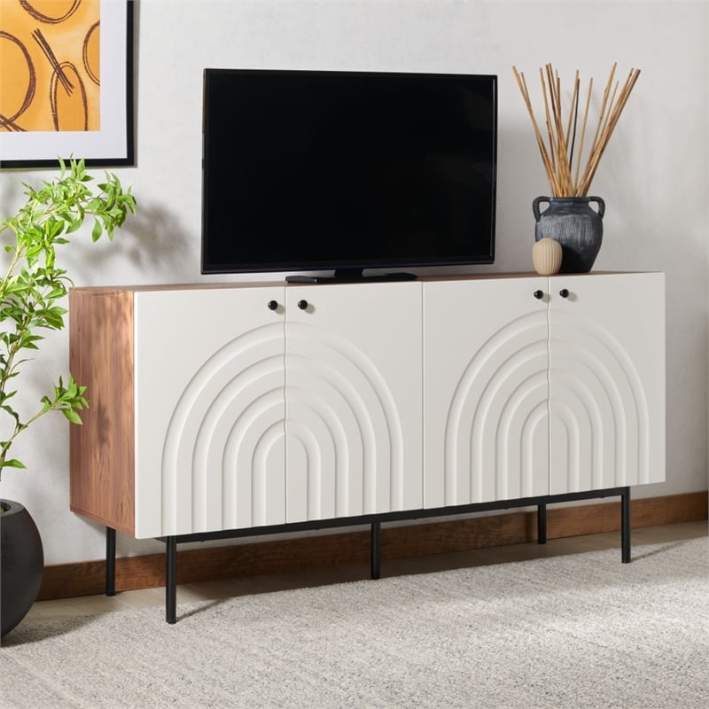 Safavieh Mayln 4 Door Wood and Steel Sideboard/Mediastand in Ivory / White