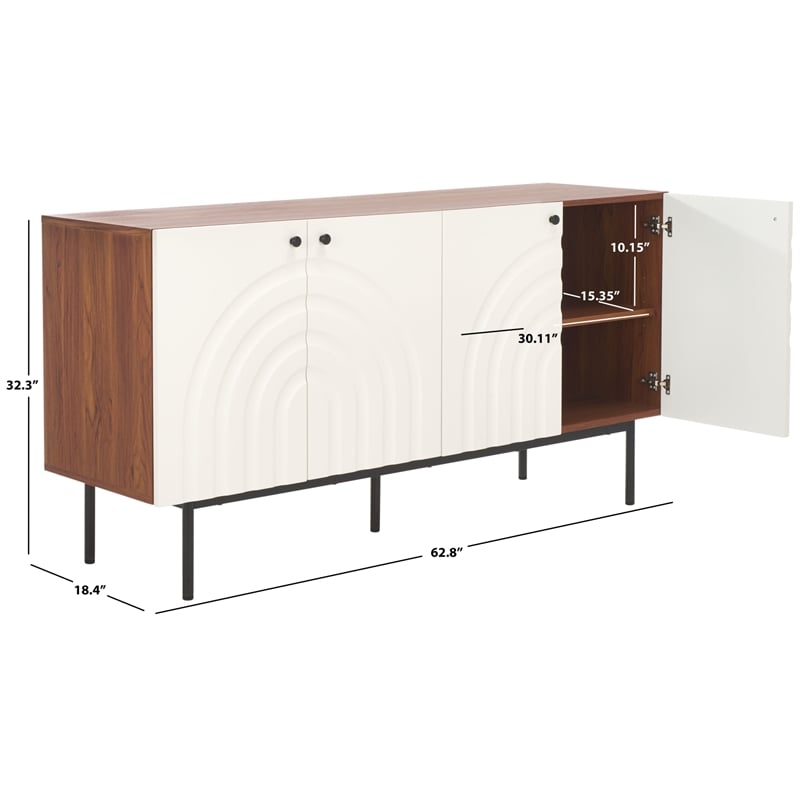 Safavieh Mayln 4 Door Wood and Steel Sideboard/Mediastand in Ivory / White