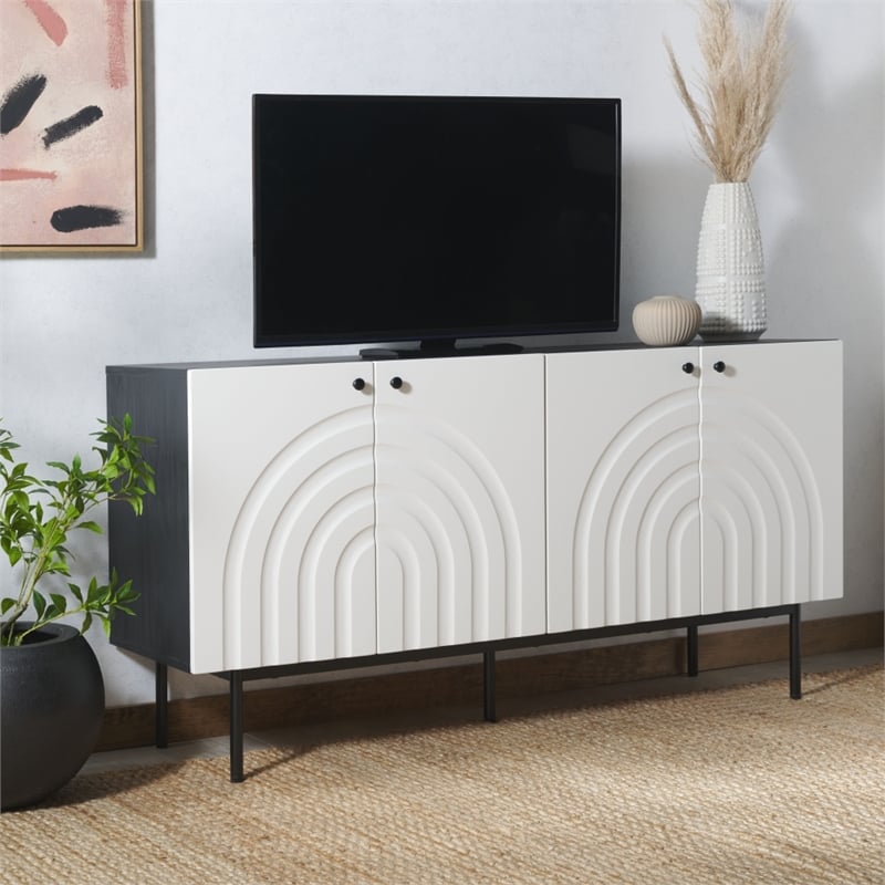 Safavieh Mayln 4 Door Wood and Steel Sideboard/Mediastand  in Black / White