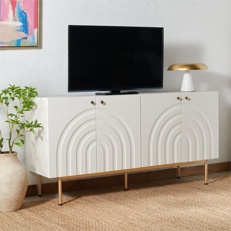 Safavieh Mayln 4 Door Wood and Steel Sideboard/Mediastand   in White / White