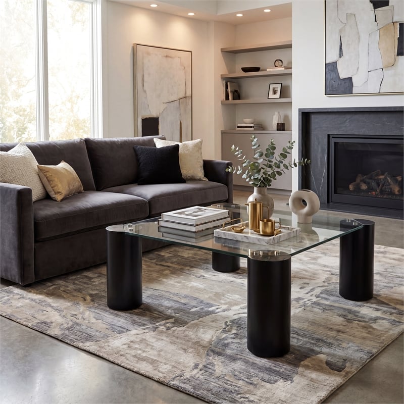 Safavieh Robbie Square Glass Coffee Table in Black