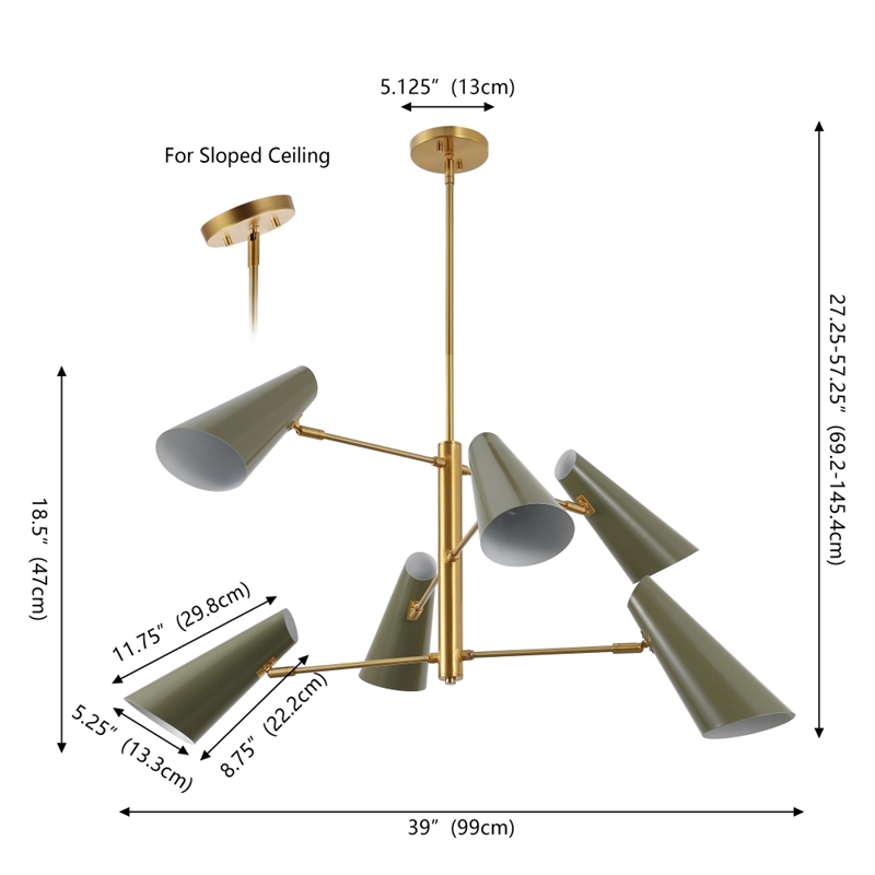 Safavieh Atena  Iron Chandelier in Brass / Green